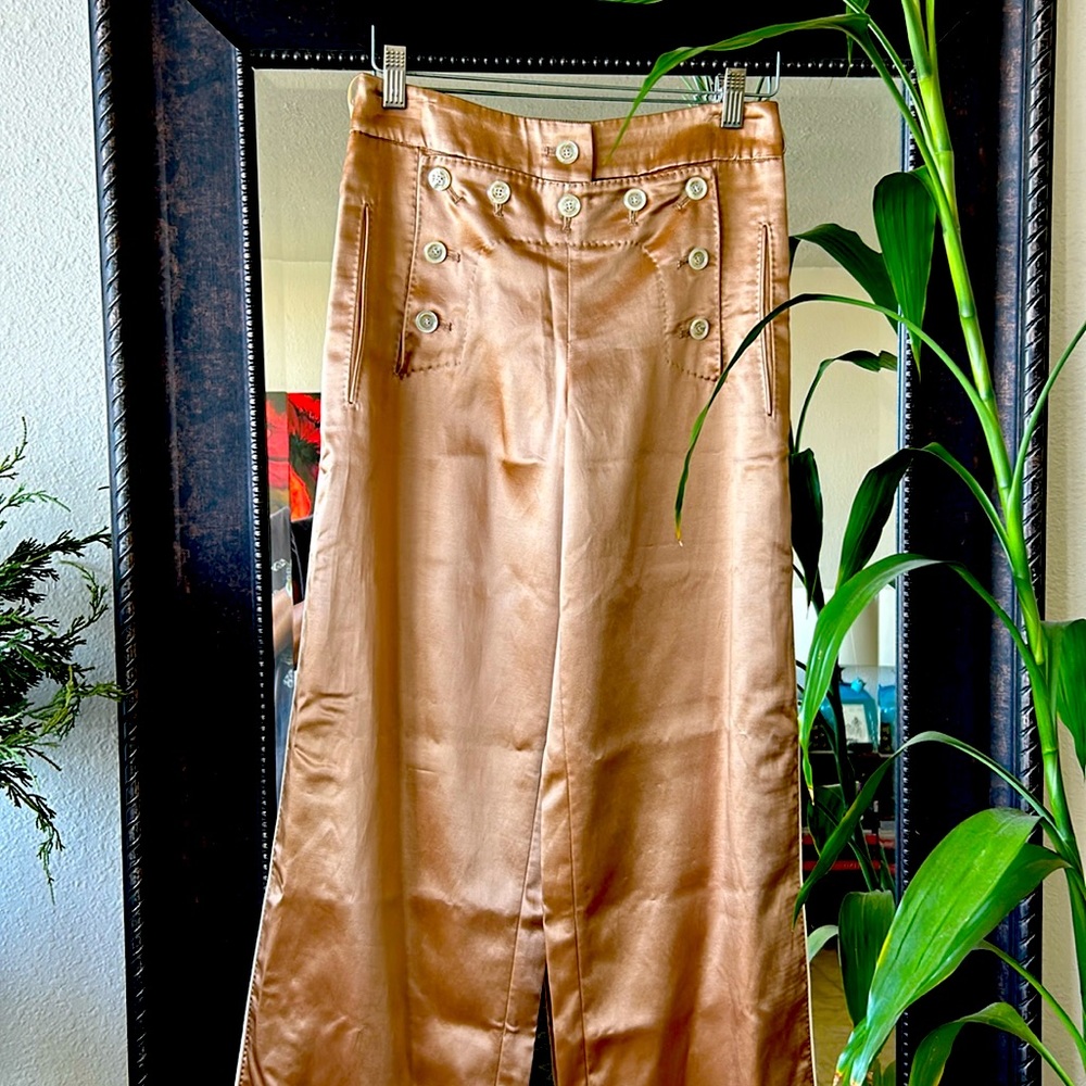 Louis Vuitton satin slacks. Inseam is 37 inches.